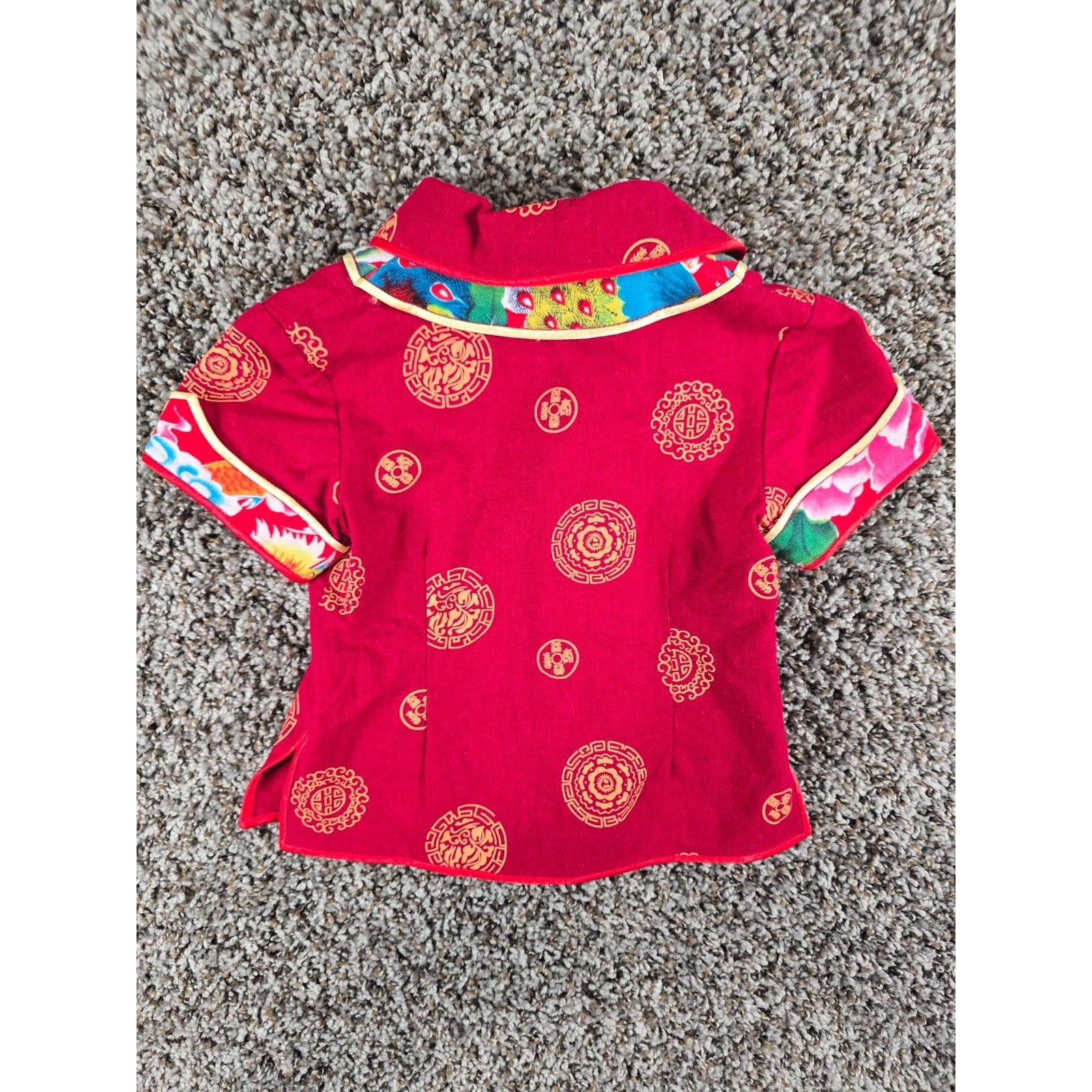Vintage handmade Chinese red silk trim outfit from the 1950s Toddler Sz 2T