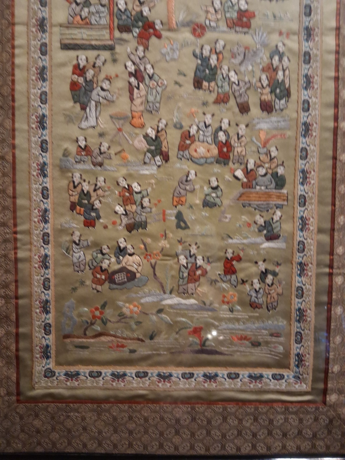 SALE….$99.Antique 100 Children Playing Chinese Hand Embroidered Silk Panel
