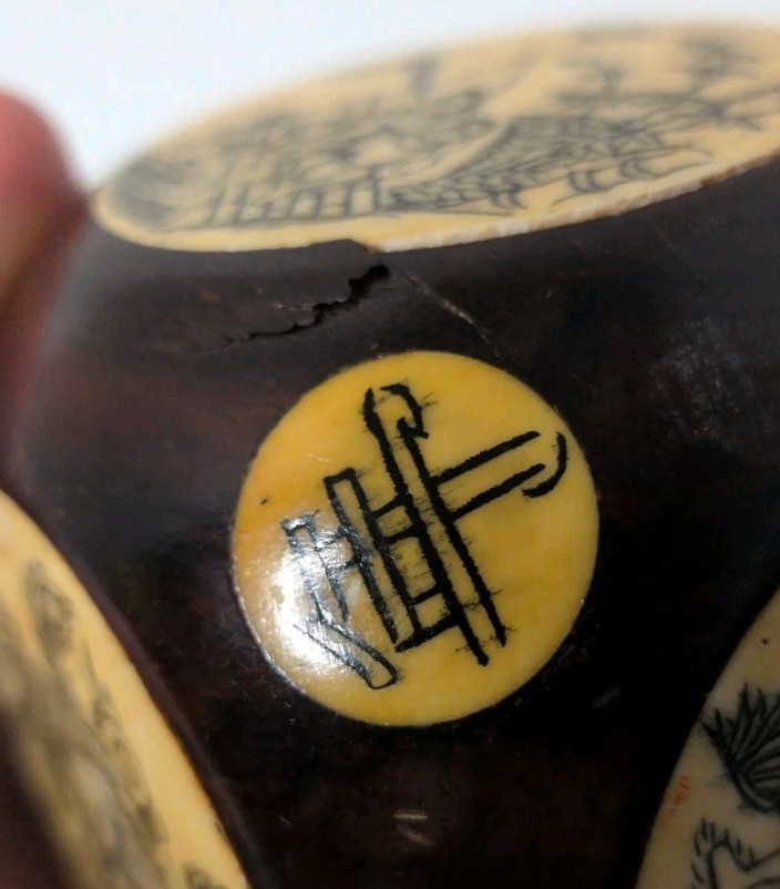Chinese Bone Scrimshaw Rosewood Zodiac Cube Dice