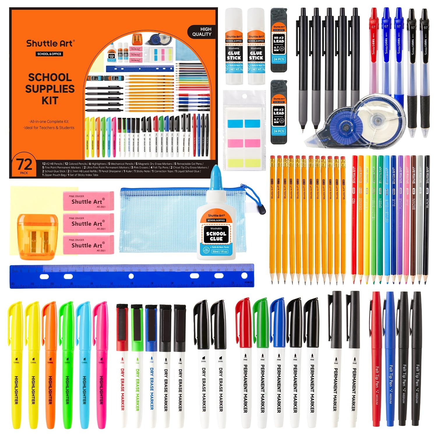 71 Pack Supplies Kit, Back to Supplies for Teachers, Middle High Schools, Col…