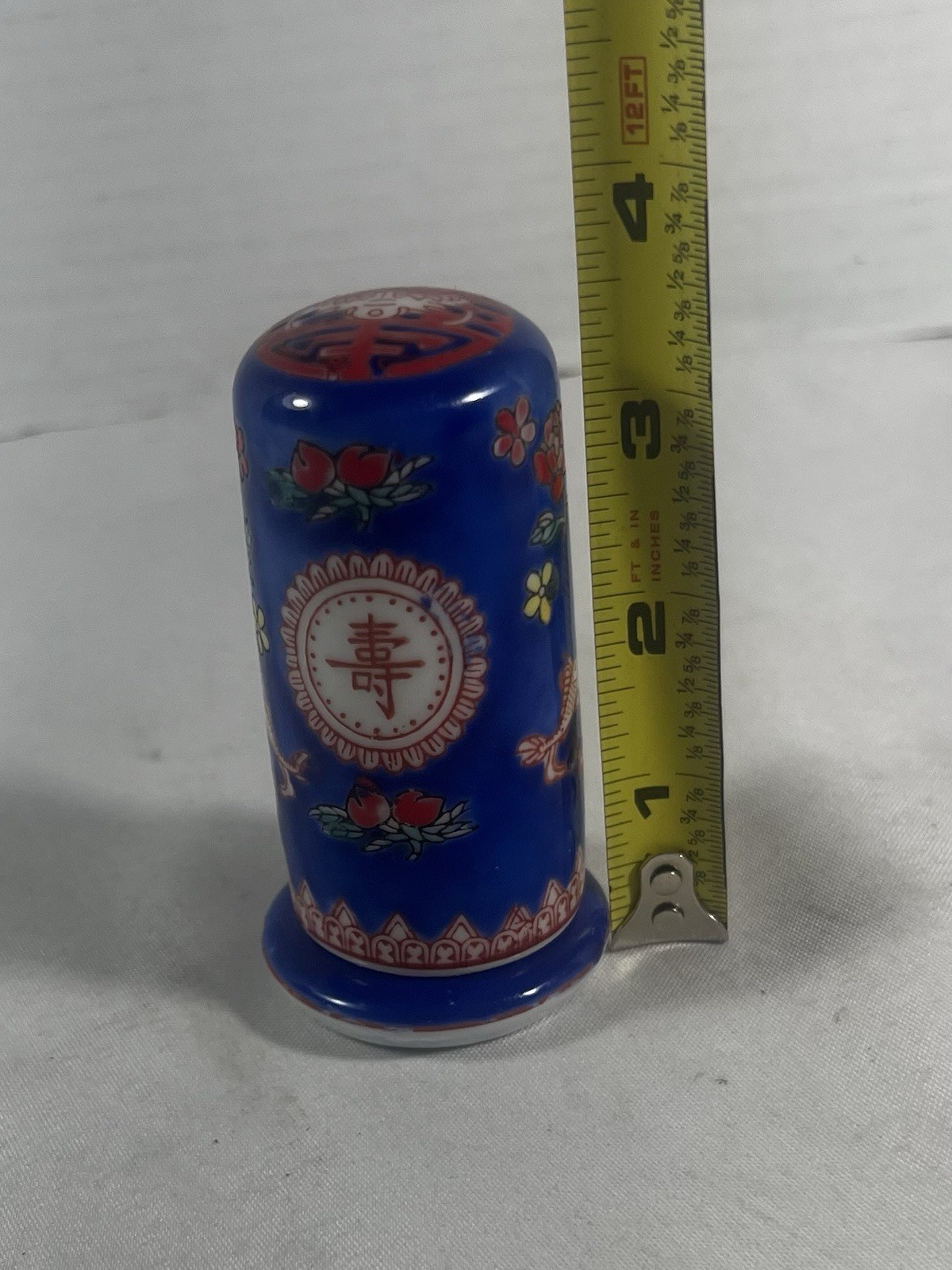 Vintage Chinese Blue & White Porcelain Toothpick Holder – Peonies & Fish – 3.5”