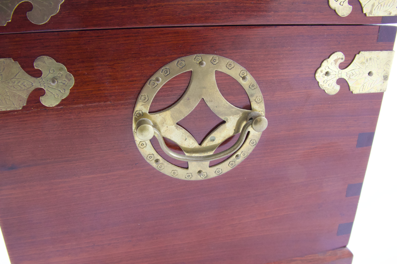 Large Chinese Rosewood & Brass 2 Drawer Flip Top Jewelry Box Longevity Symbol