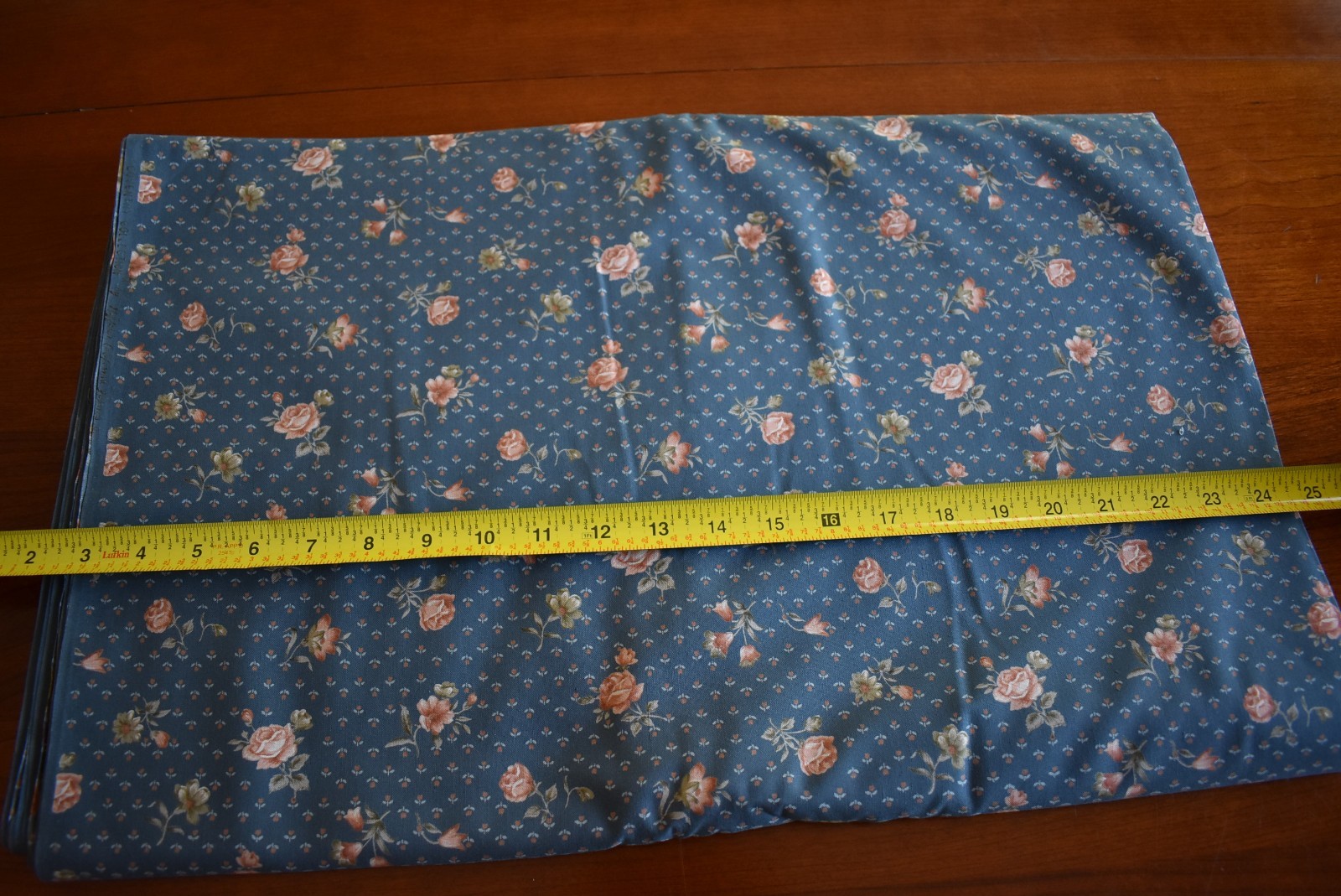 By 1/2 Yd, Peach & Green Floral on Dusty-Blue Cotton, Hoffman/Coventry, N1593