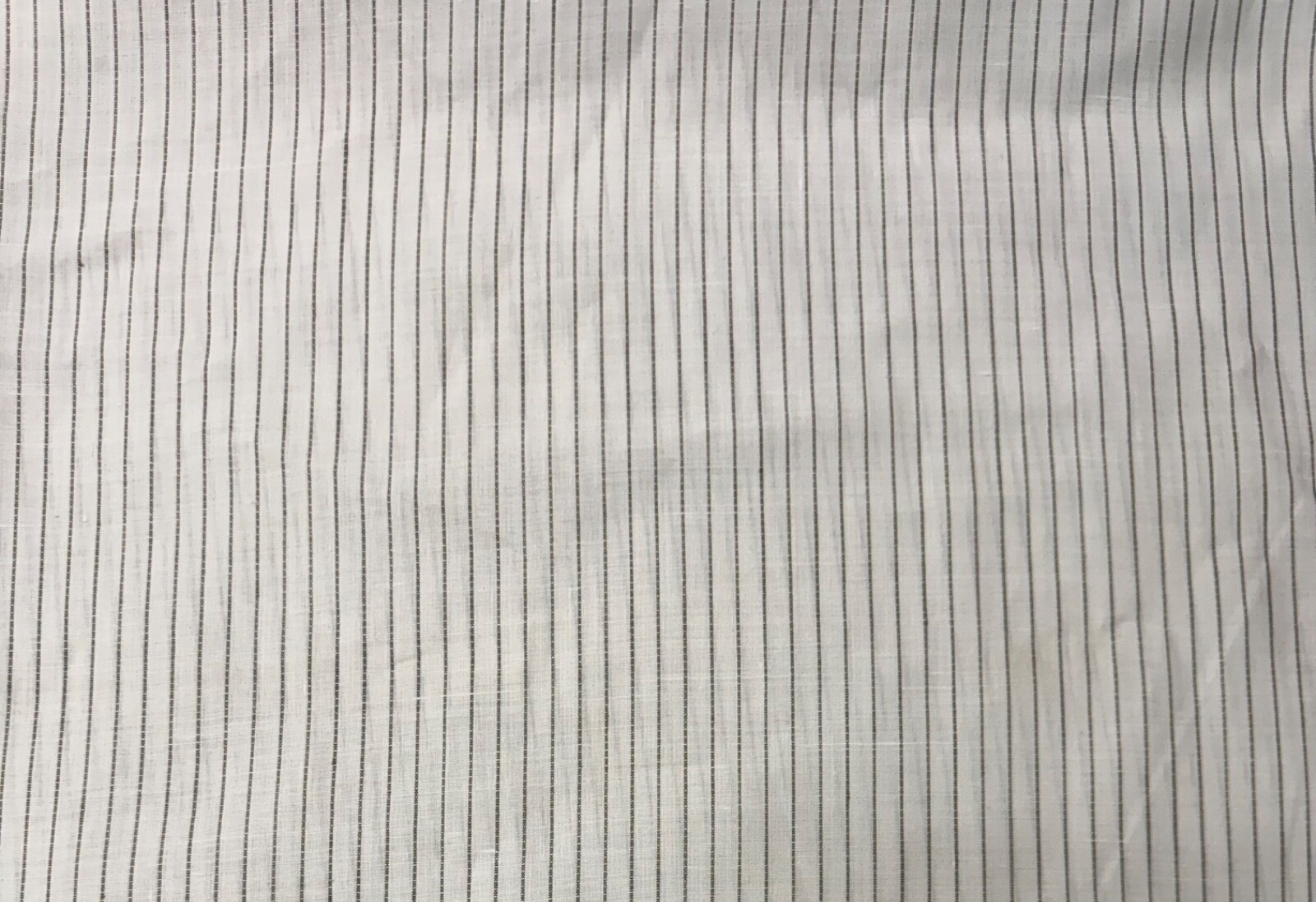 Linen Fabric Yarn Dyed Green Baby Stripe On Off White Ground Medium Weight BTY