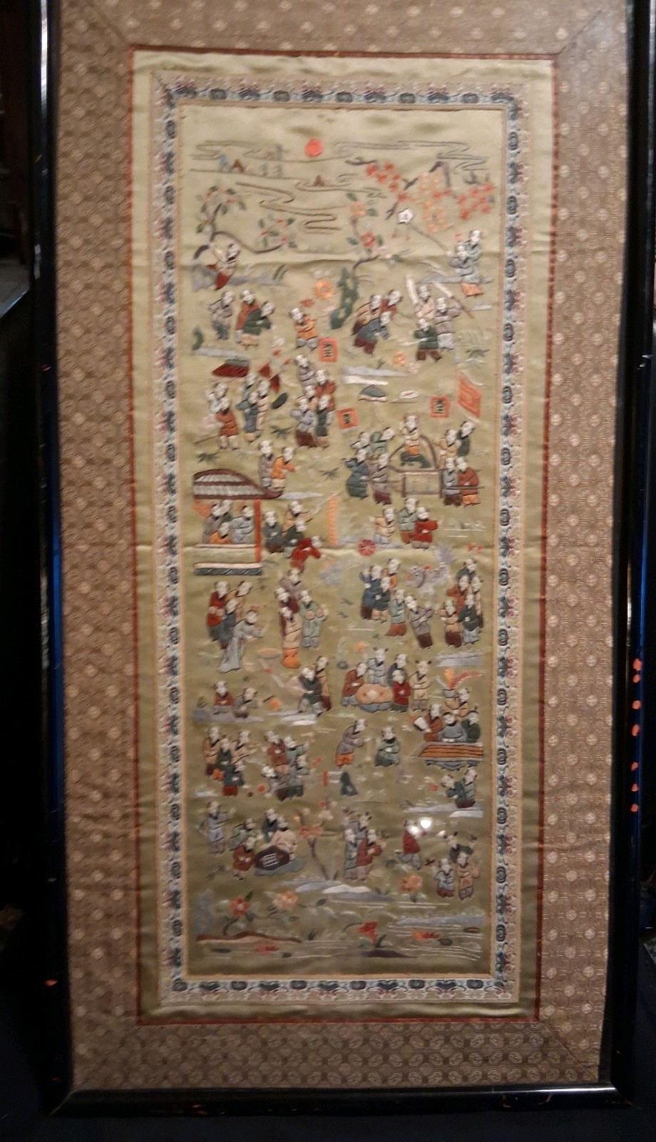 SALE….$99.Antique 100 Children Playing Chinese Hand Embroidered Silk Panel