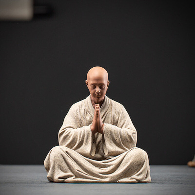 China Ceramic Sculpture Monk Statue Buddhism Figure Zen Porcelain Decoration
