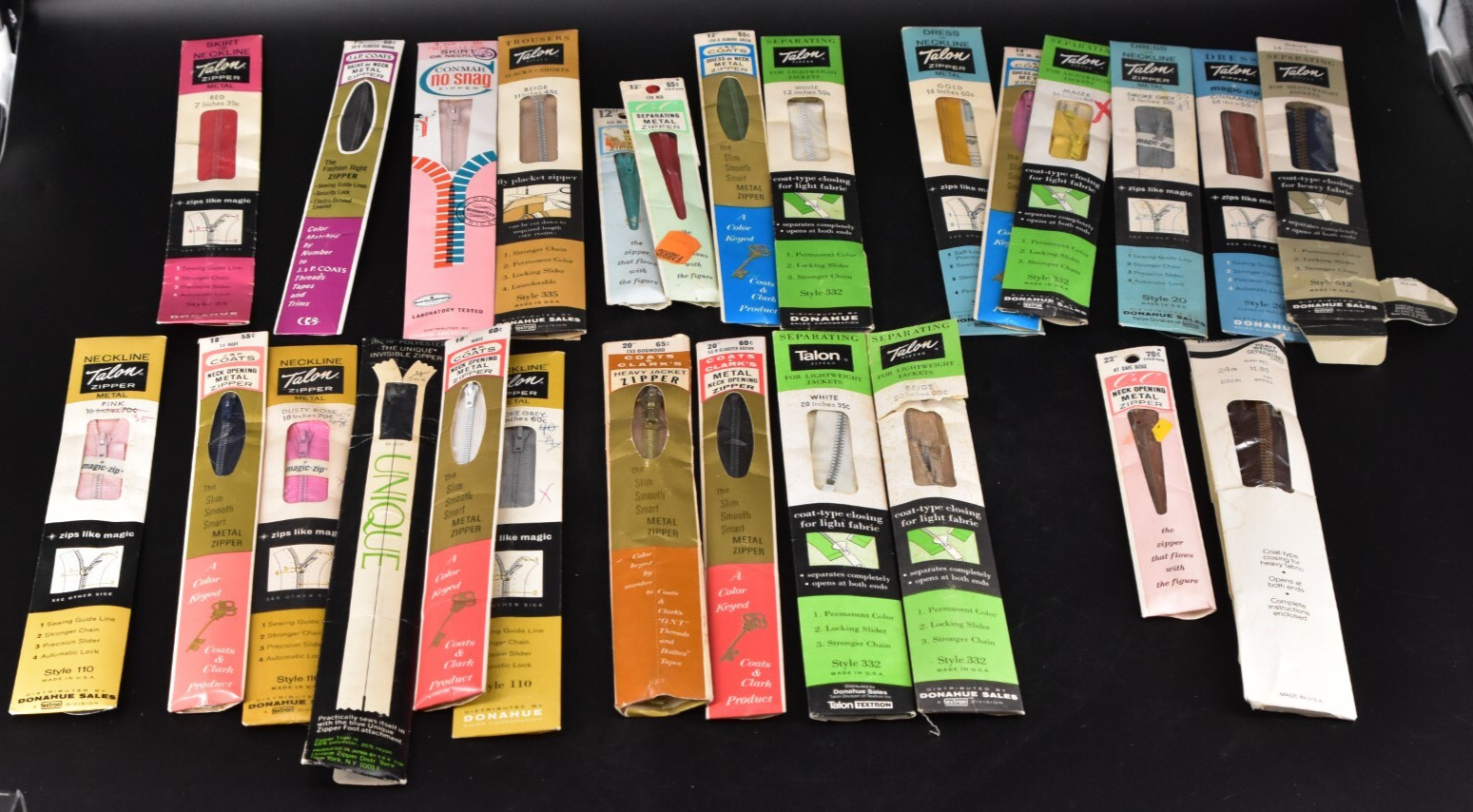 NOS VTG Zippers Lot of 26 Talon, JP Coats, The Unique 7” – 22” Various Colors