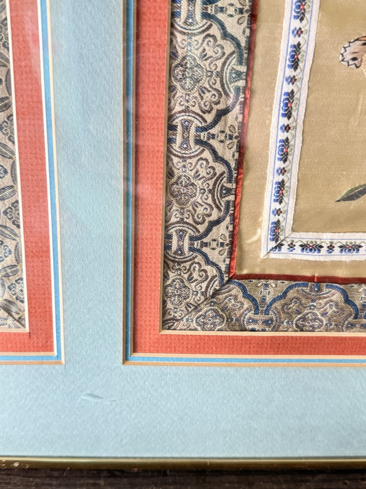 Vintage Chinese Silk Embroidery Double Panel Framed Butterflies Flowers