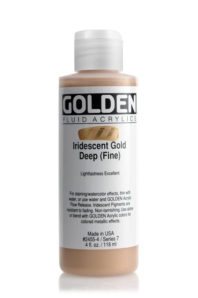 4oz Golden Fluid Acrylic Paint Bottle Iridescent Gold Deep Fine for Artists