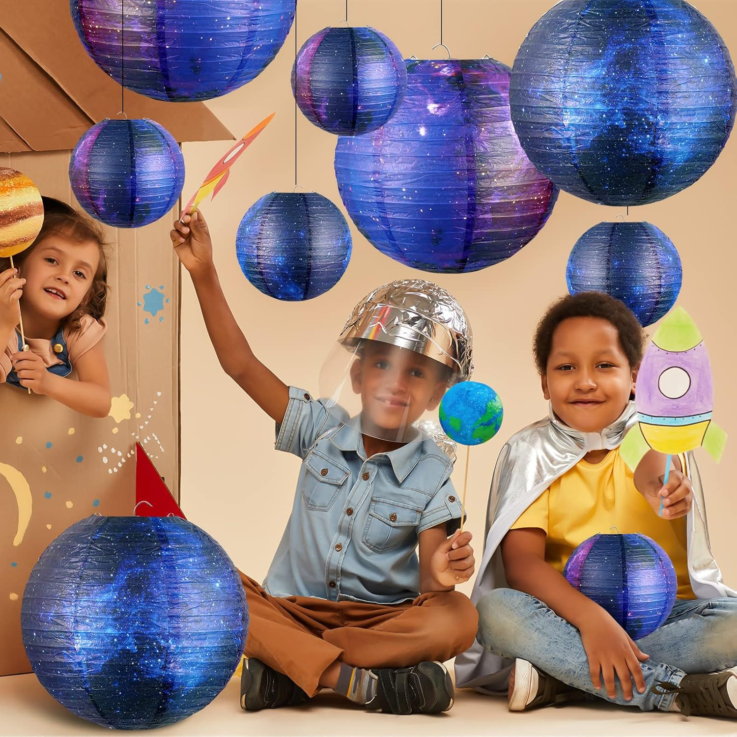 20 Pieces Galaxy Print Paper Lanterns Chinese Japanese Lanterns Space Themed Han