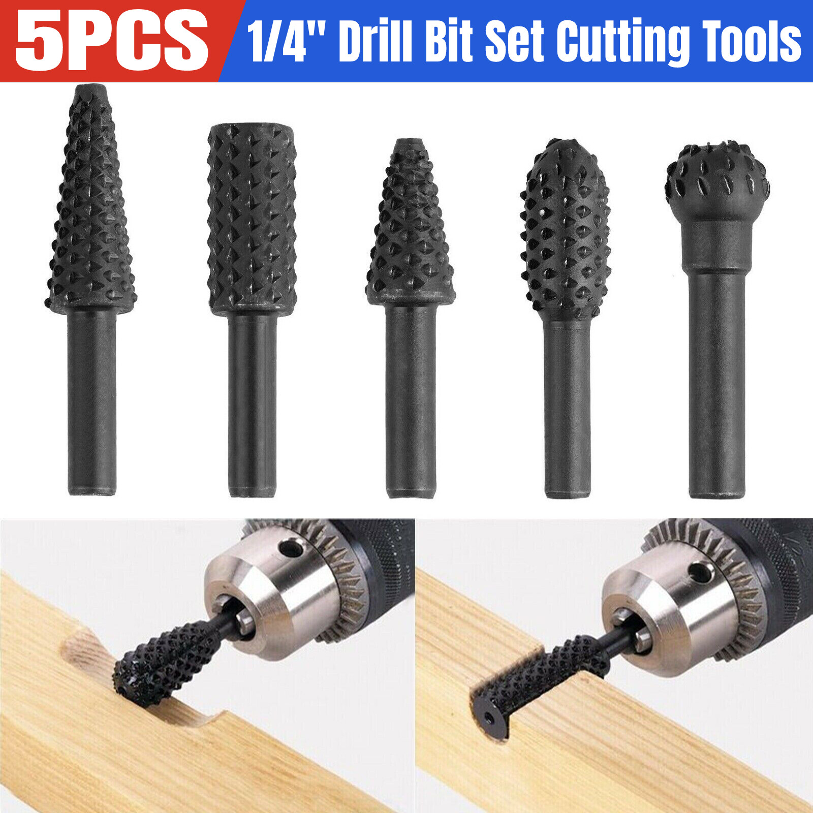5PCS 1/4” Drill Bit Set Cutting Tools for Woodworking Knife Wood Carving Tool