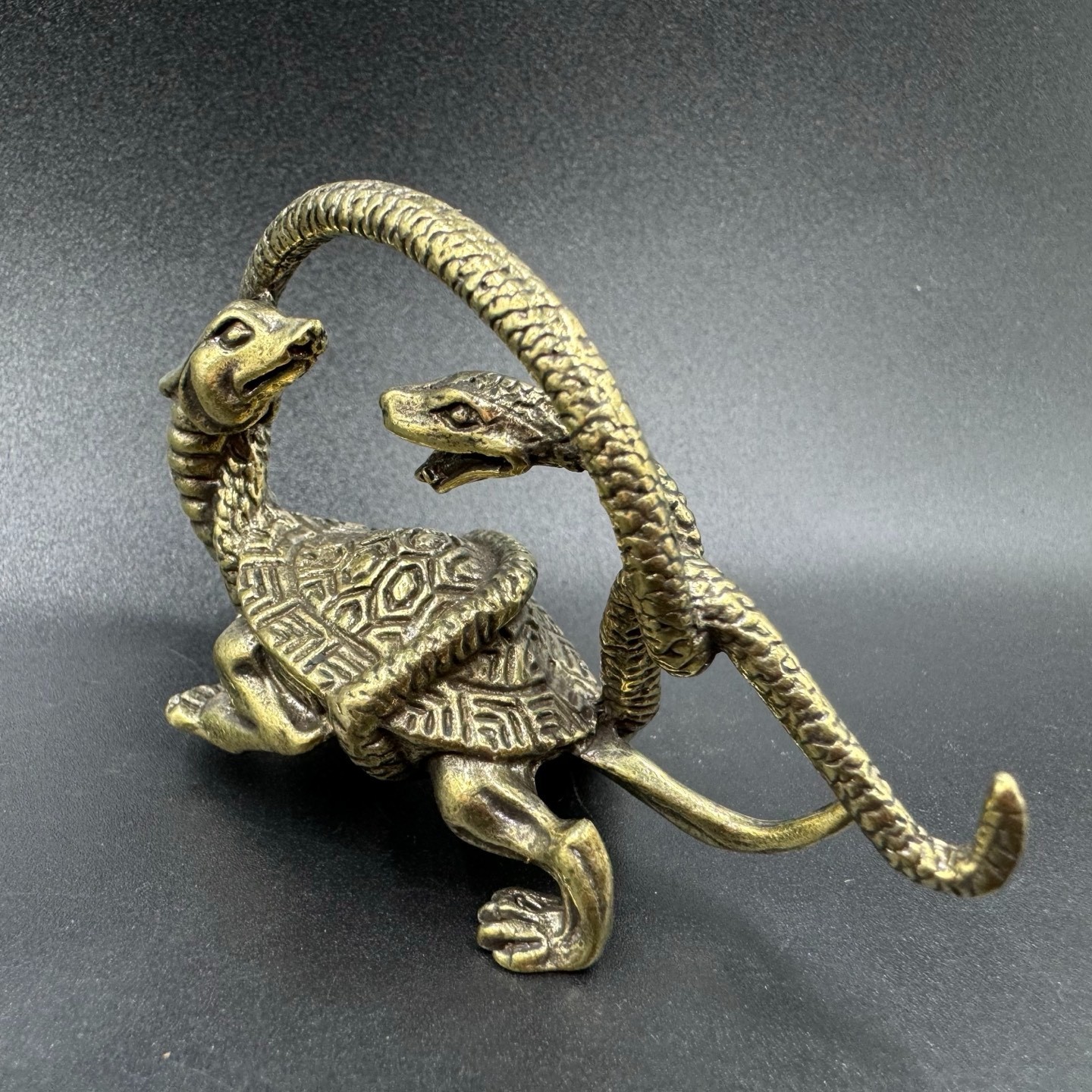 Vintage Brass Black Tortoise Xuanwu Statue Four Symbols FengShui LongevityWealth