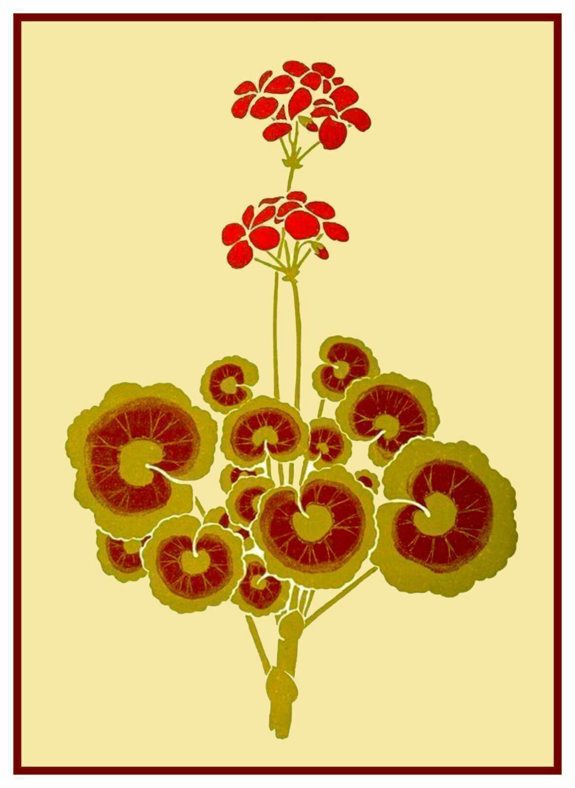Art Nouveau Geranium Flowers by Hans Christiansen Counted Cross Stitch Pattern