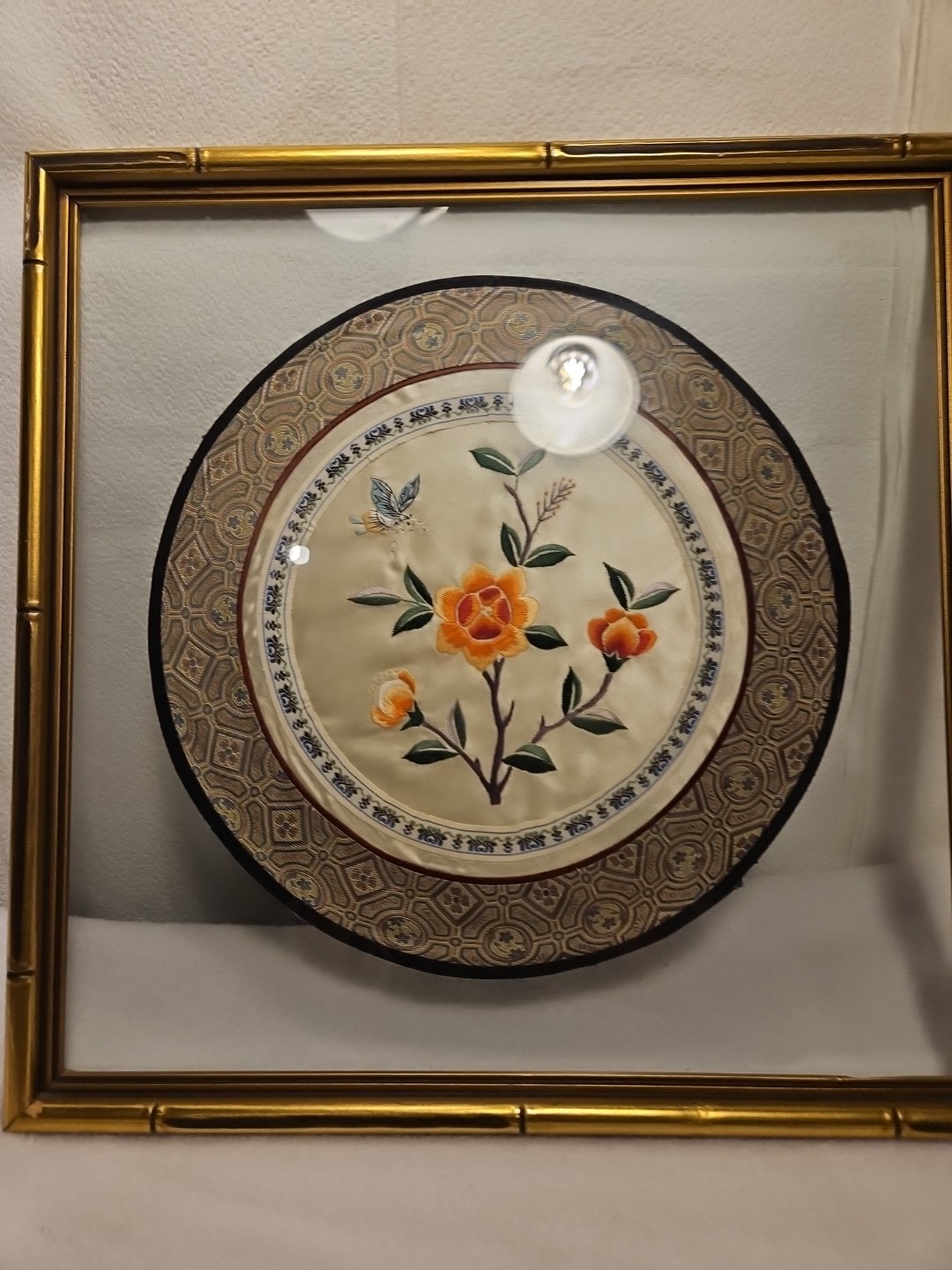 Vintage Bamboo Floating Framed Silk Embroidery Art Panel China 14 X 14 In