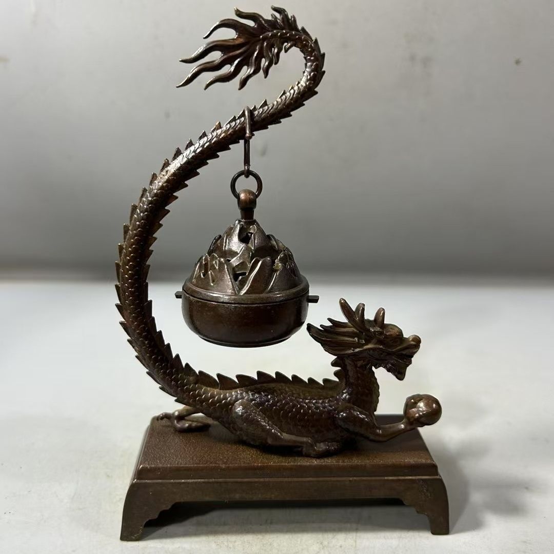 Vintage Hanging Incense Burner Alloy Dragon Design Backflow Holder Chinese Decor
