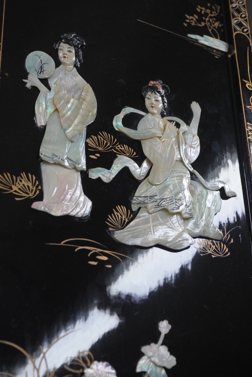 Asian Black Lacquered Painted Wall Art Panels 36″ x 11.5″ **PICK UP ONLY**