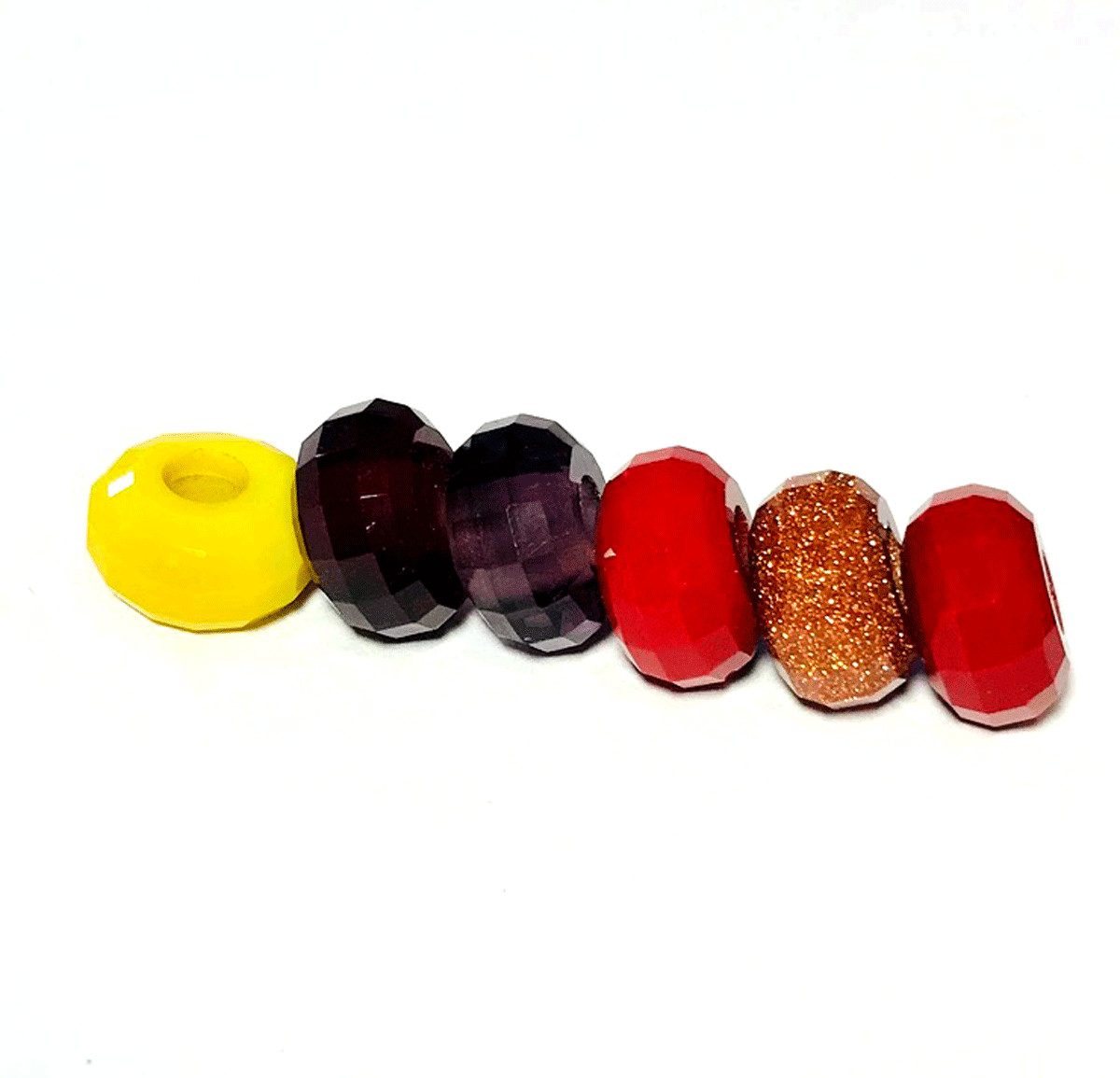 6 Pcs. Step Cut Natural Multi Gemstone Big Hole Beads Large Hole Beads 14x8mm