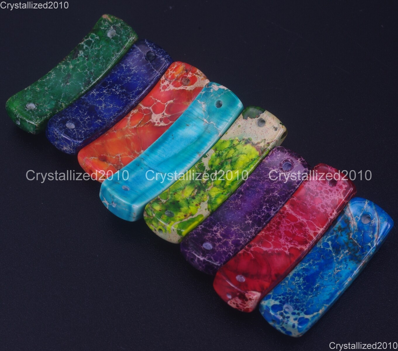Natural Sea Sediment Jasper Gemstone Side Way Bar Bracelet Connector Charm Beads