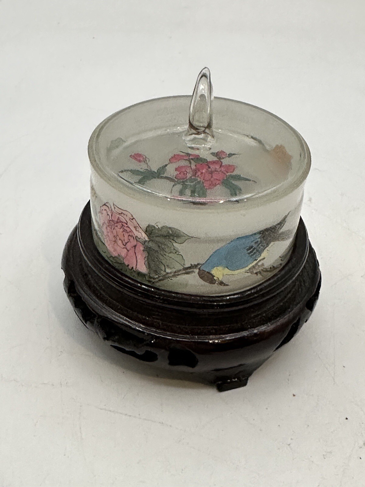 Asian Reverse Painted Frosted Glass With Hand Blown Top Seal