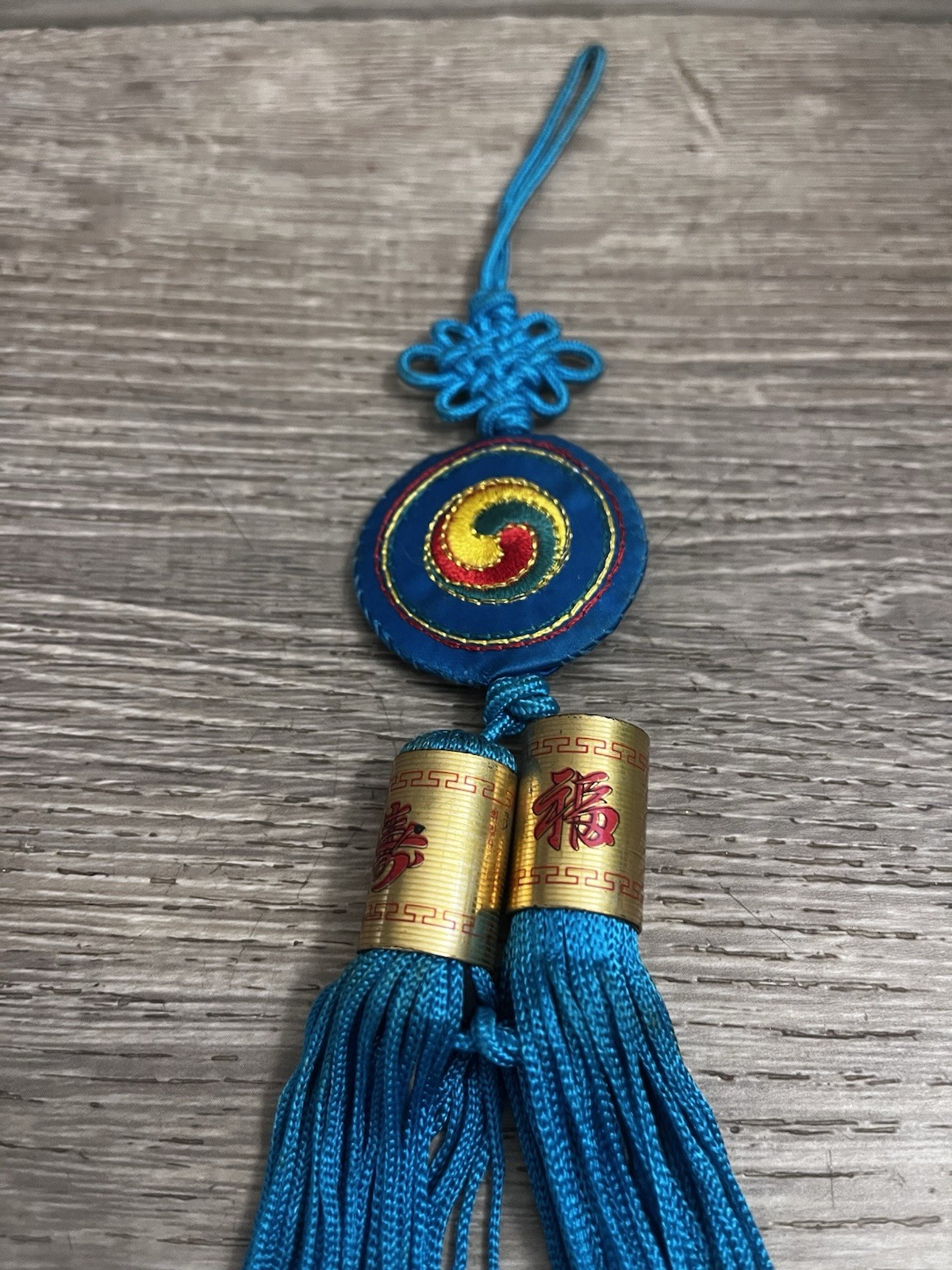 Chinese Blue Silk Tassel Hanging Ornament Feng Shui Decor 16”