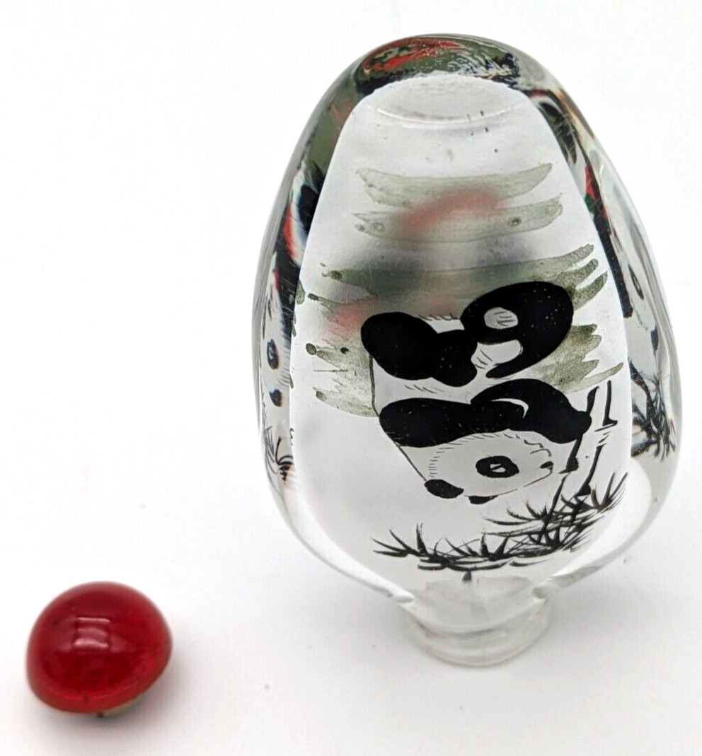 Vintage Chinese Reverse Painted Glass Snuff Bottle Pandas