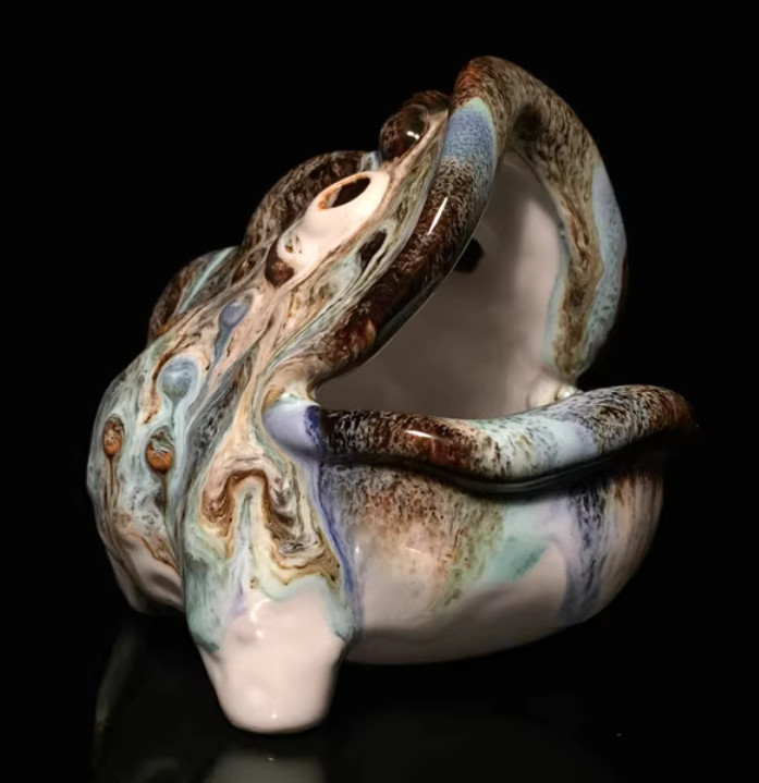 5.1″ Chinese Pottery Porcelain Pure Handcrafted Golden Toad Originality Ashtray