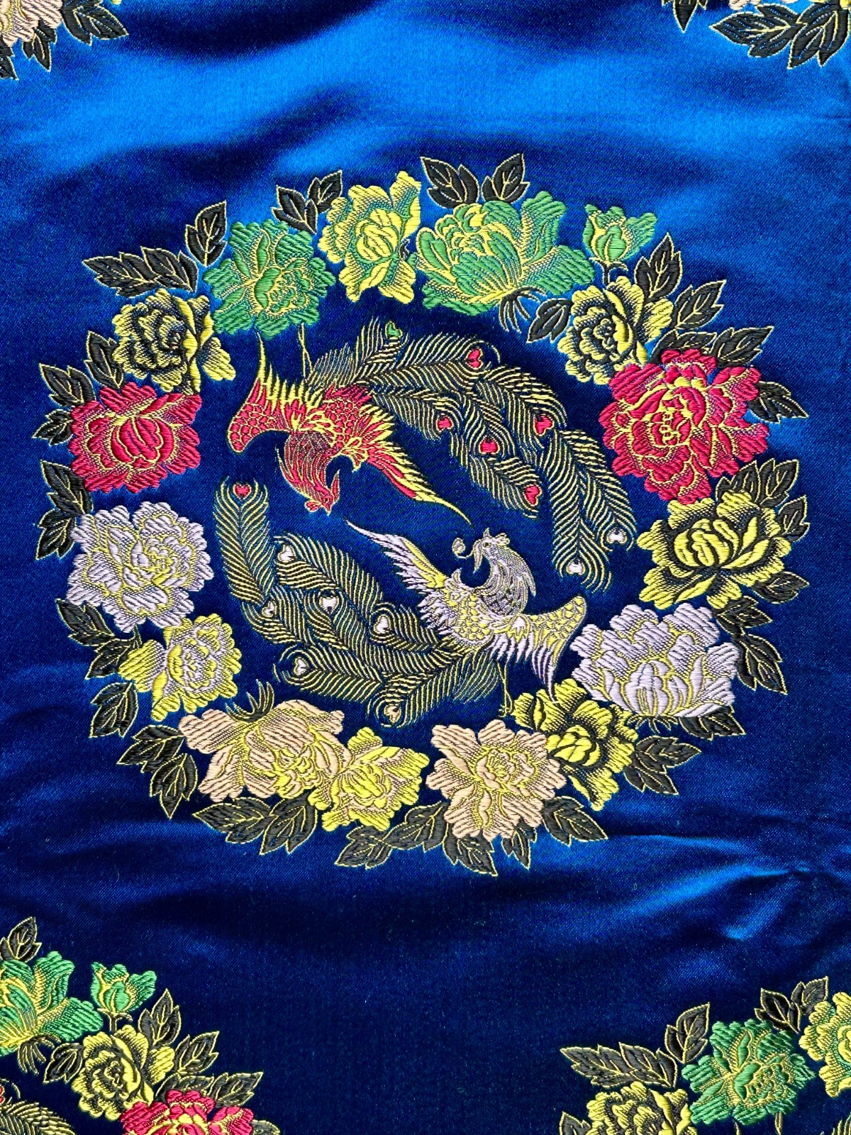 CHINESE SILK BROCADE PHOENIX FABRIC TEXTILE 1.75 YDS