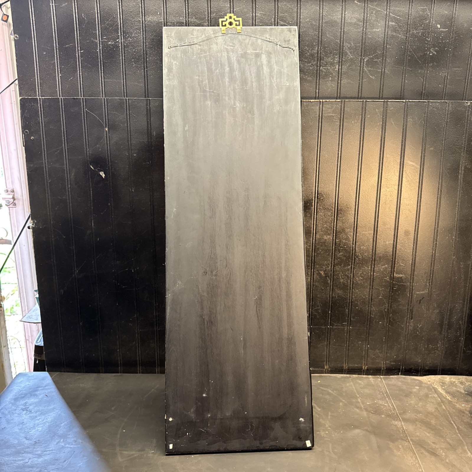 MCM Black Lacquer Geisha Japanese Mother Of Pearl Wall Art Panel Floral 36”X12′