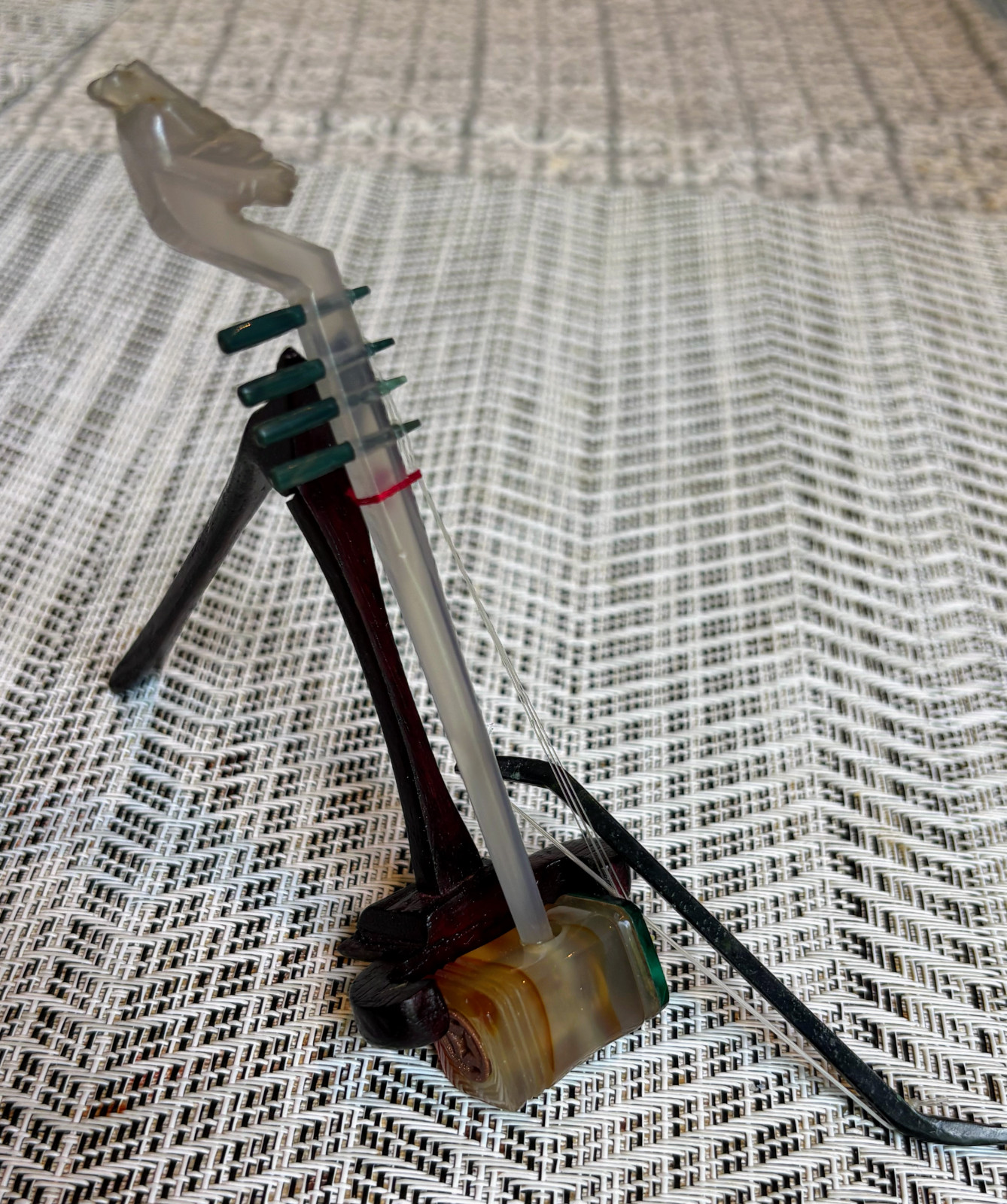 Vintage Semi Precious Jade & Agate Miniature Musical Instrument & Stand