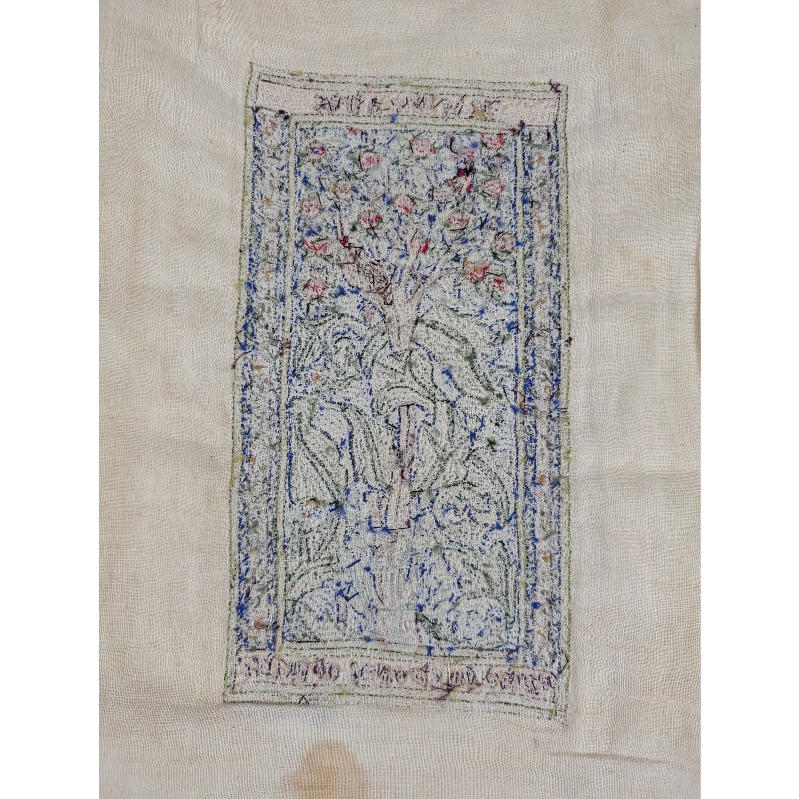 Vintage Hand Embroidered William Morris Inspired Tree of Life Tapestry 21x14in