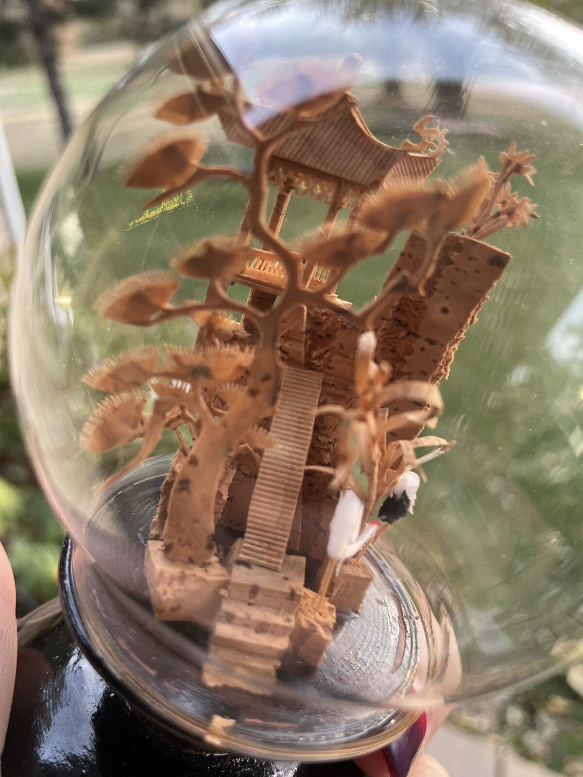 Vintage Round Chinese Cork Diorama Globe-plastic-Wood Base