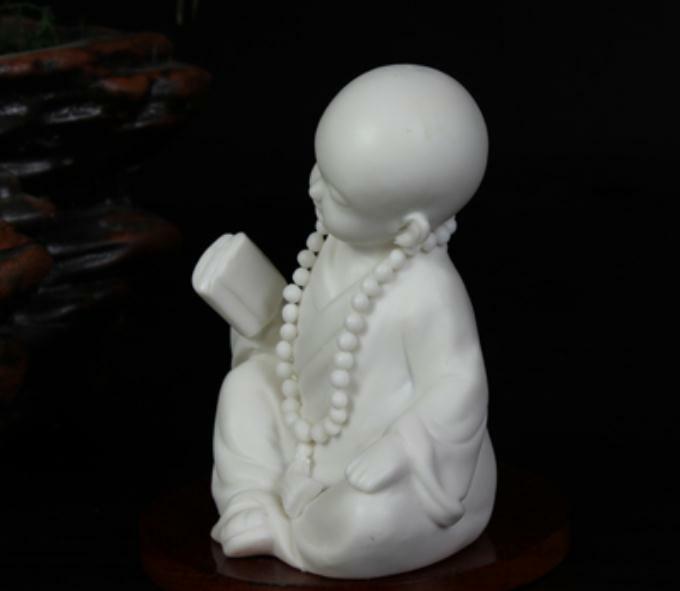 3.6″ Chinese White Porcelain Ceramics Read A Book Little Monk Figurine Statue