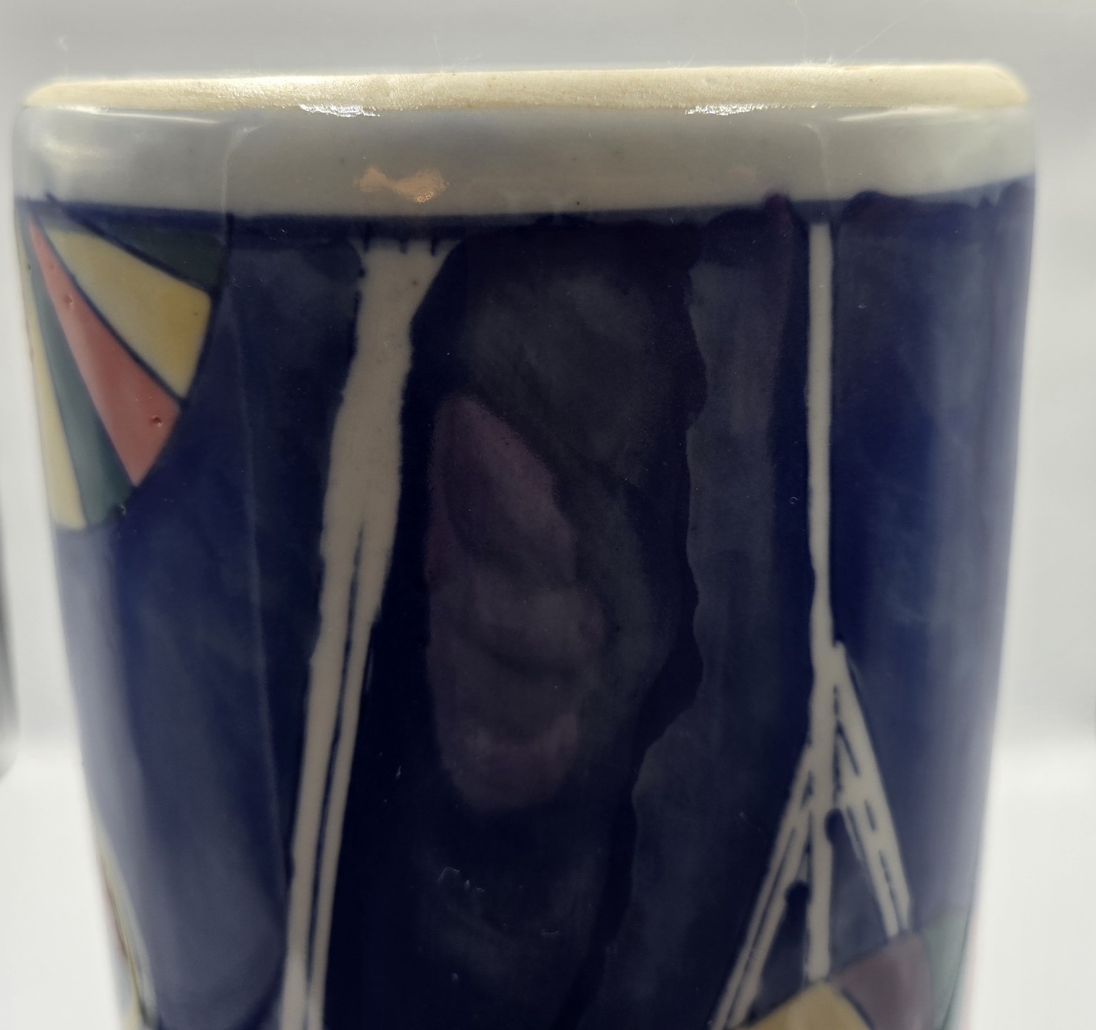 Chinese Chinoiserie Vase with Abstract Geometric Motifs Hand Painted 14 In Ht