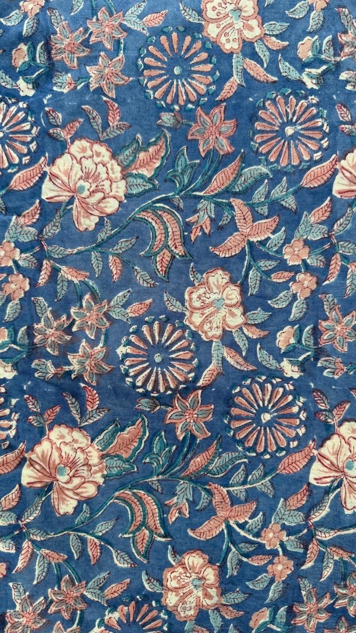 Indigo Blue Indian Floral Hand Block Print By Yard Craft,Apparel,Home Decor