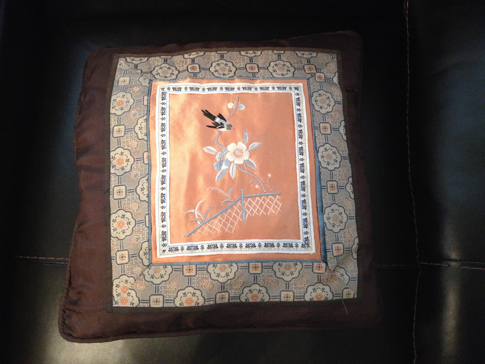 Vtg Set of 3 Chinese Silk Textile Pillows w/ Floral Butterfly & Bird Decoration