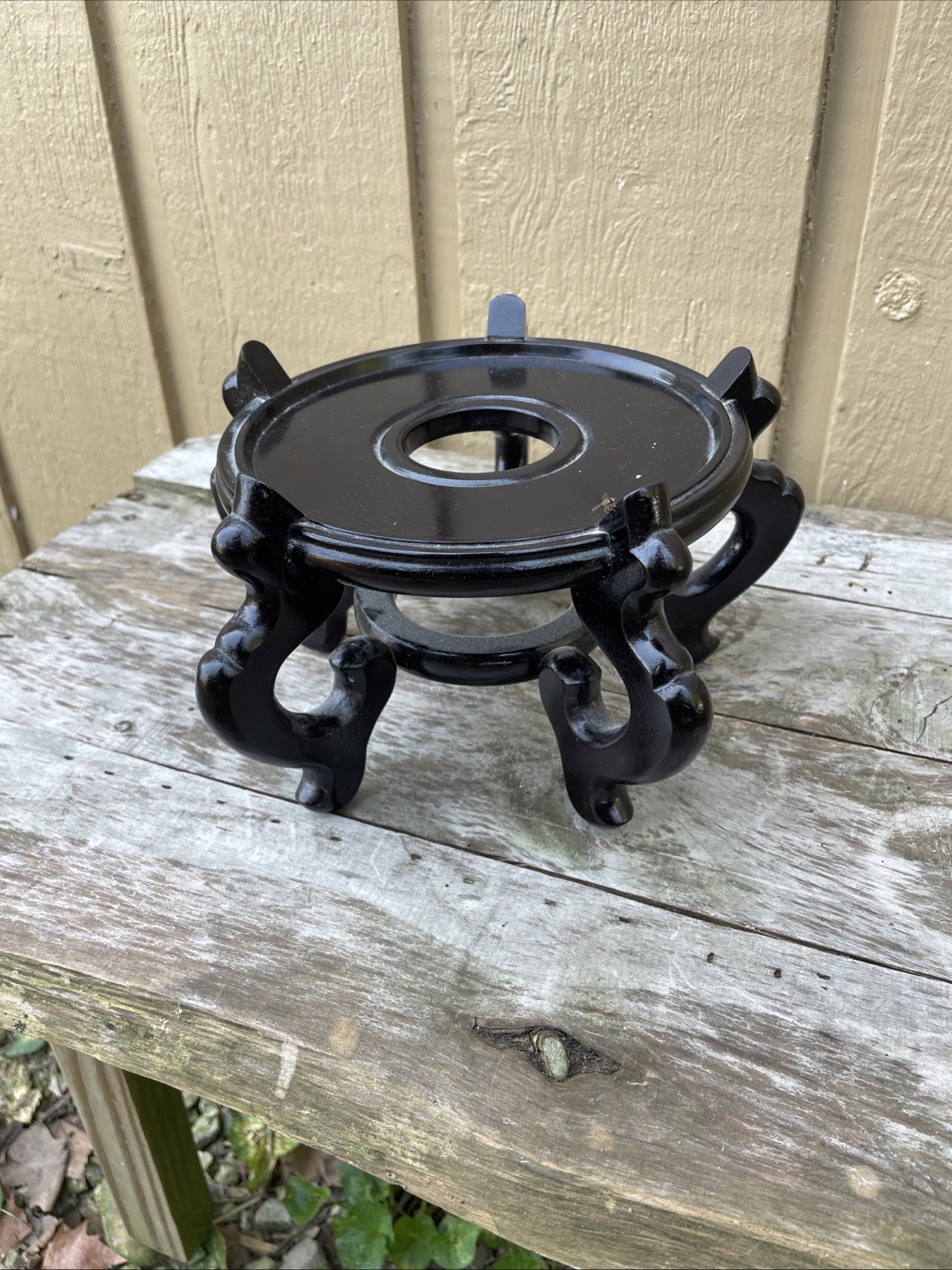 Vintage Chinese Wood Carved Display Stand Footed Pedestal For Koi Fish Bowl 6”