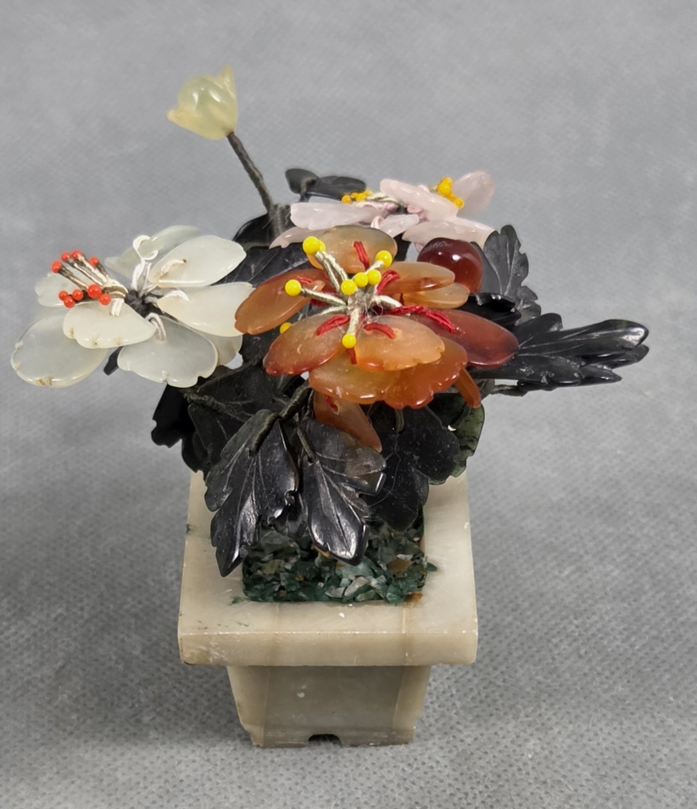 Vintage ASIAN Stone QUARTZ Glass FLOWER Carved POTTED Plant SMALL