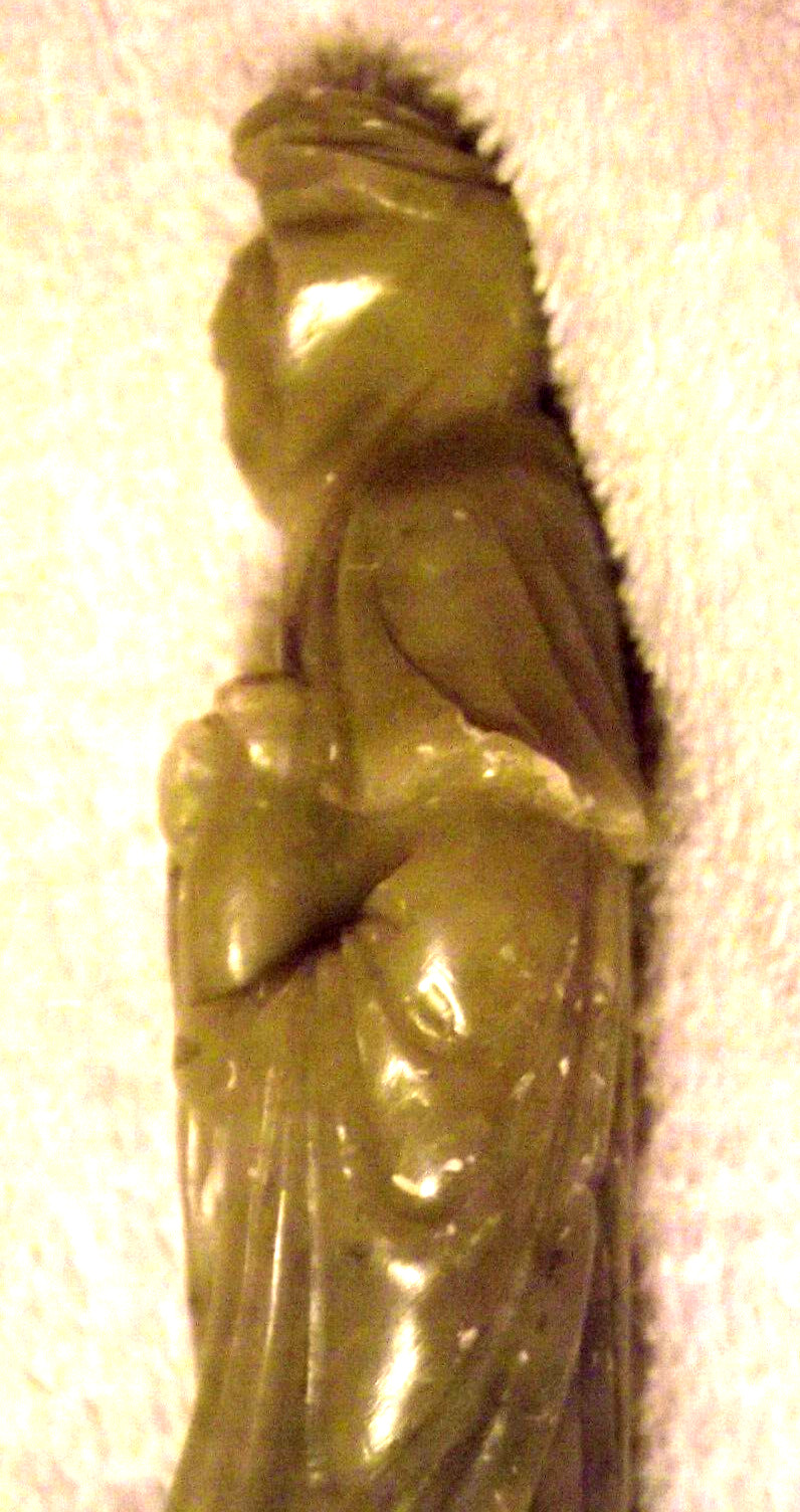Vintage Chinese Hand Carved Jadeite Statue Figurine Woman w/Jug on Pedestal S