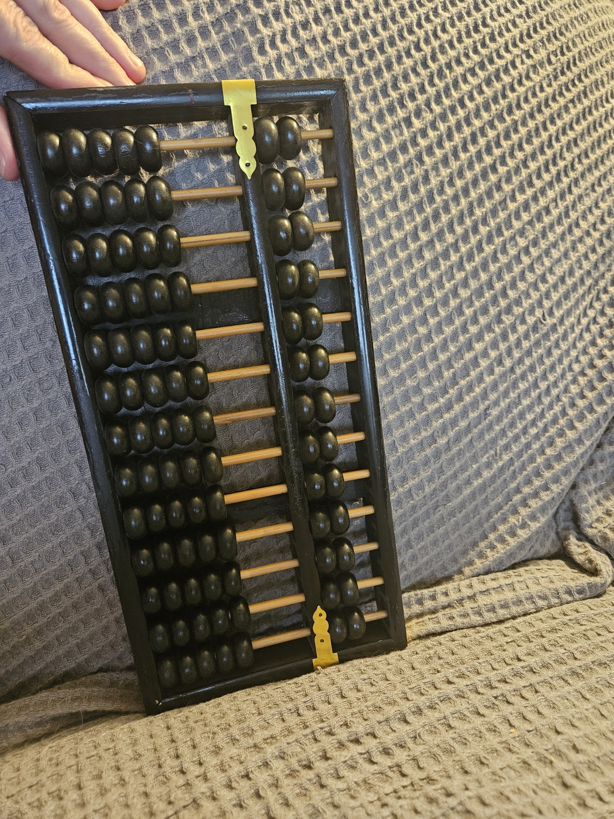 Chinese Abacus 13 Row 91 Bead Wood & Brass Lotus Flower Brand Vintage