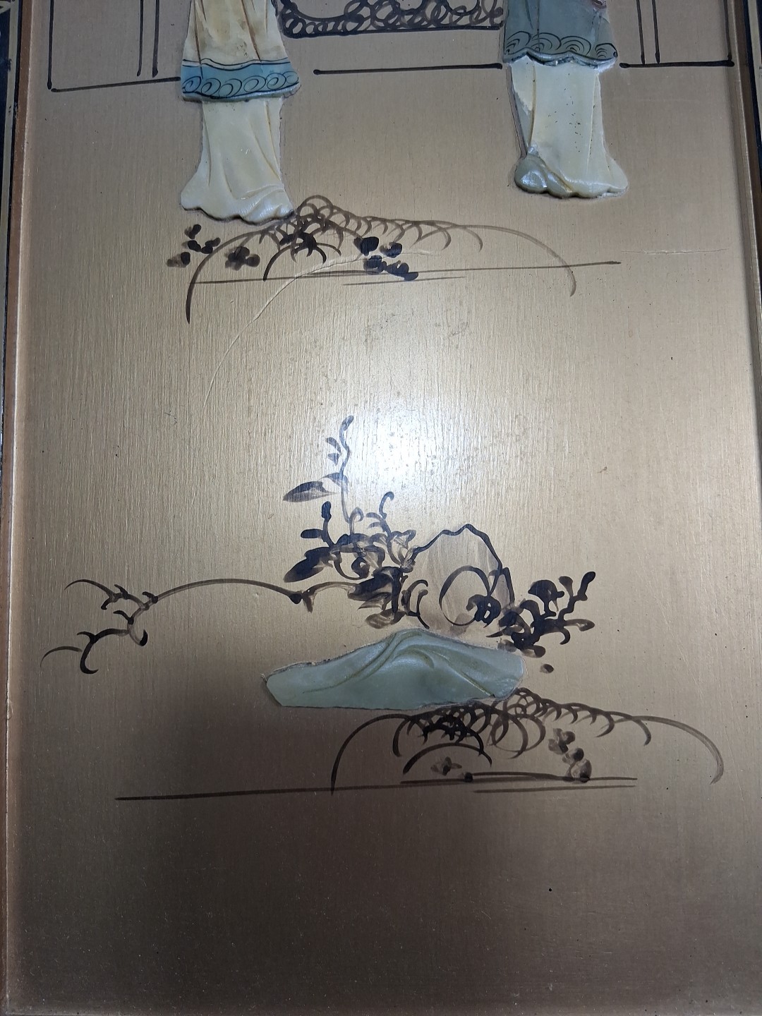 2 VTG Handmade Painted Asian Geisha Girls Wall Panels Read Description Look #2
