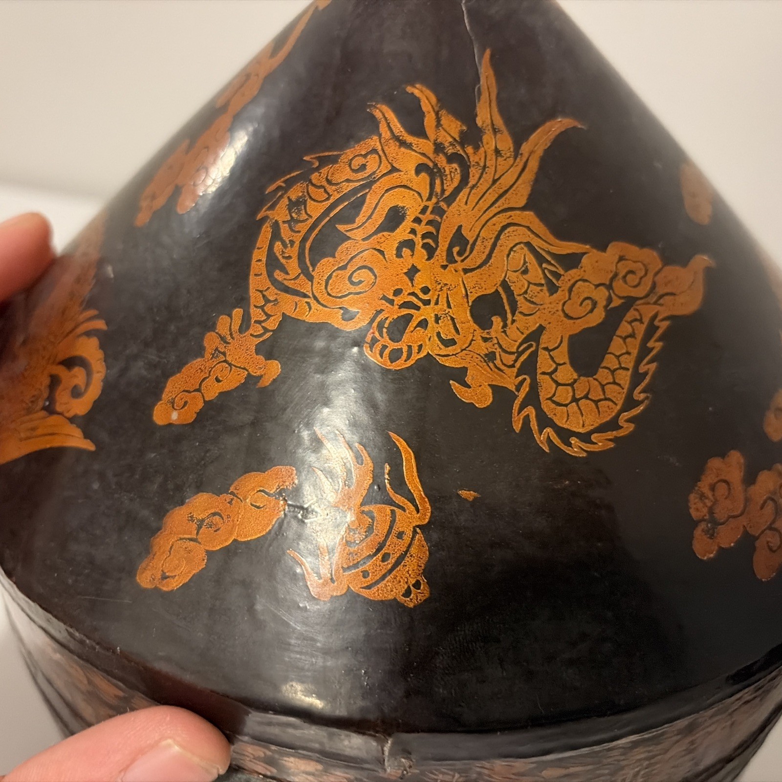 Oriental Vintage Lacquer Wooden Caddy Dresser Case Set Dragons