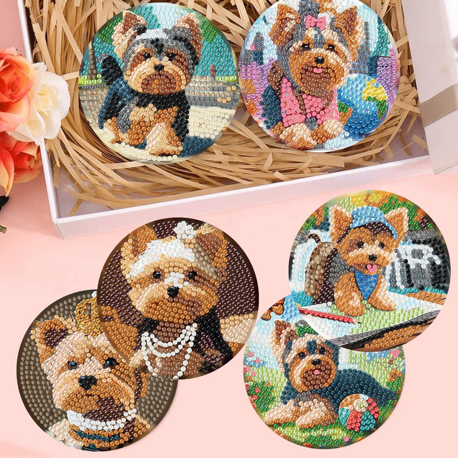 croshom Dogs Diamond Art Coasters Kits, 8 Pieces Puppy Diamond Painting Coast…