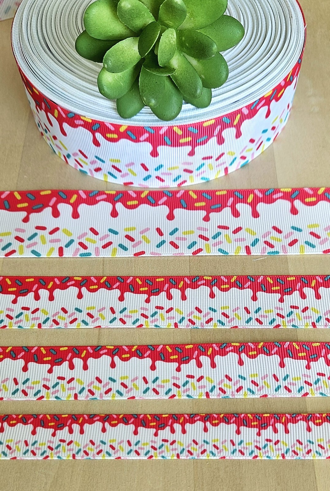 5/8, 7/8, 1 & 1.5″ (1 YD) Sprinkles Grosgrain Ribbon Ice Cream Sprinkle Toppings