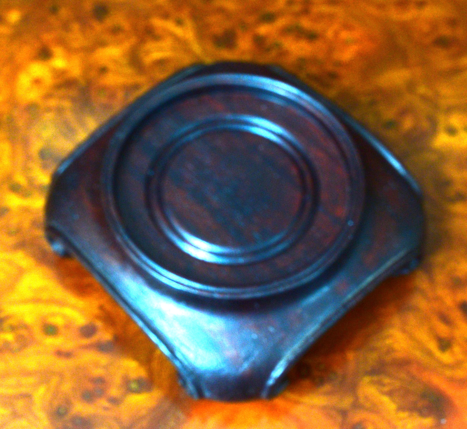 Vintage Chinese Round Brown Wood Stand w/Square Scroll base 2 1/2″ diam top S30