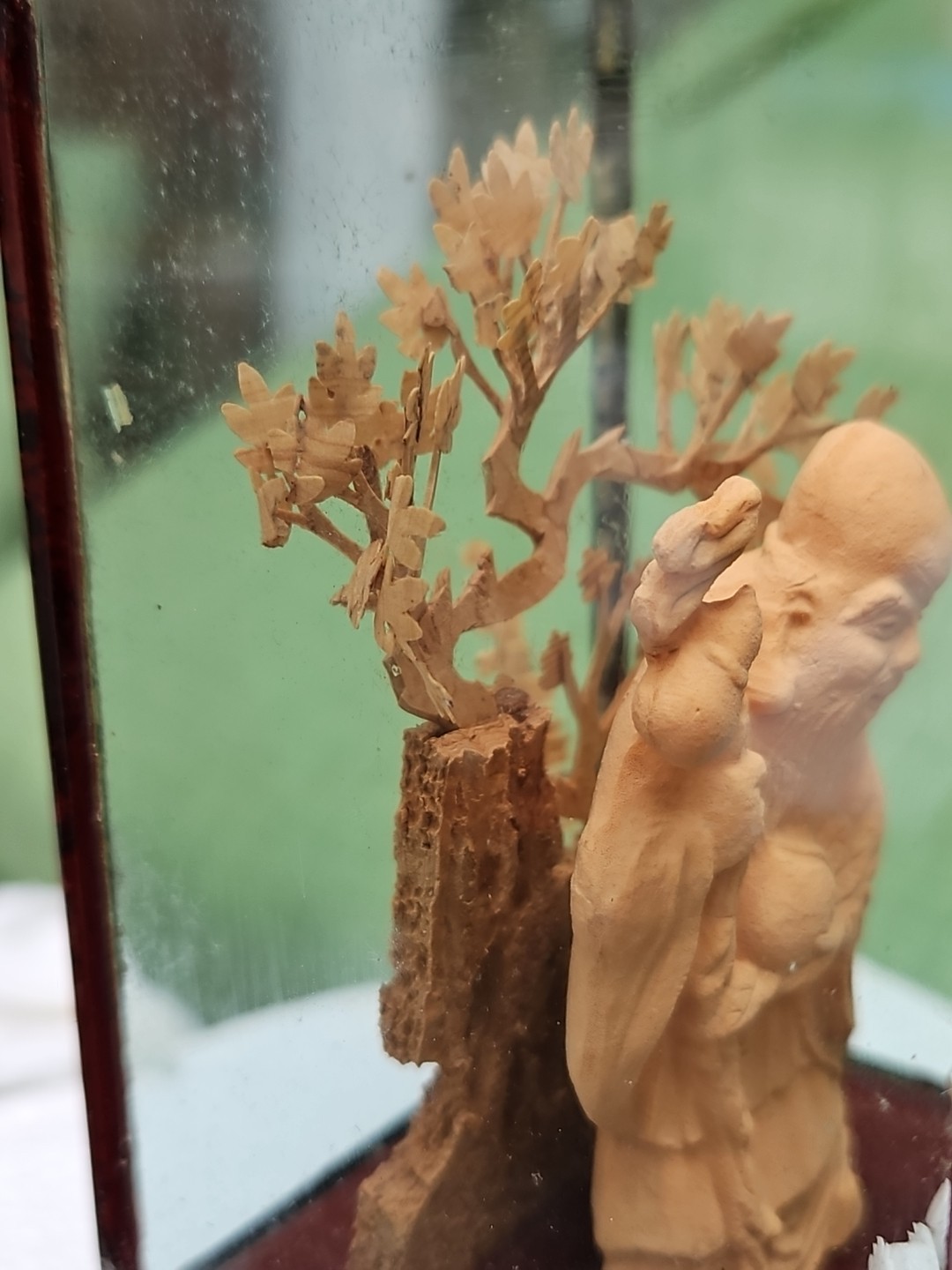 Chinese Cork Diorama Asian Crane Trees Vintage Art Carved Shou Xing Longevity 5″