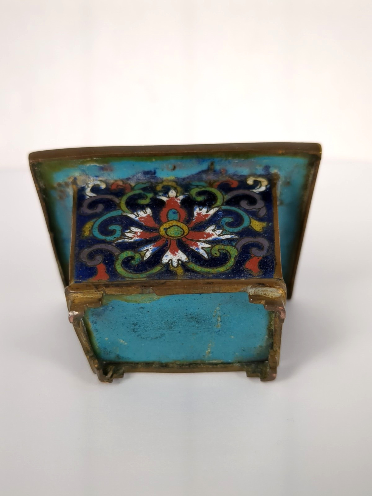 Vintage Chinese Cloisonne Miniature Bonsai Planter Blue 1.5 x 2.5 x 2