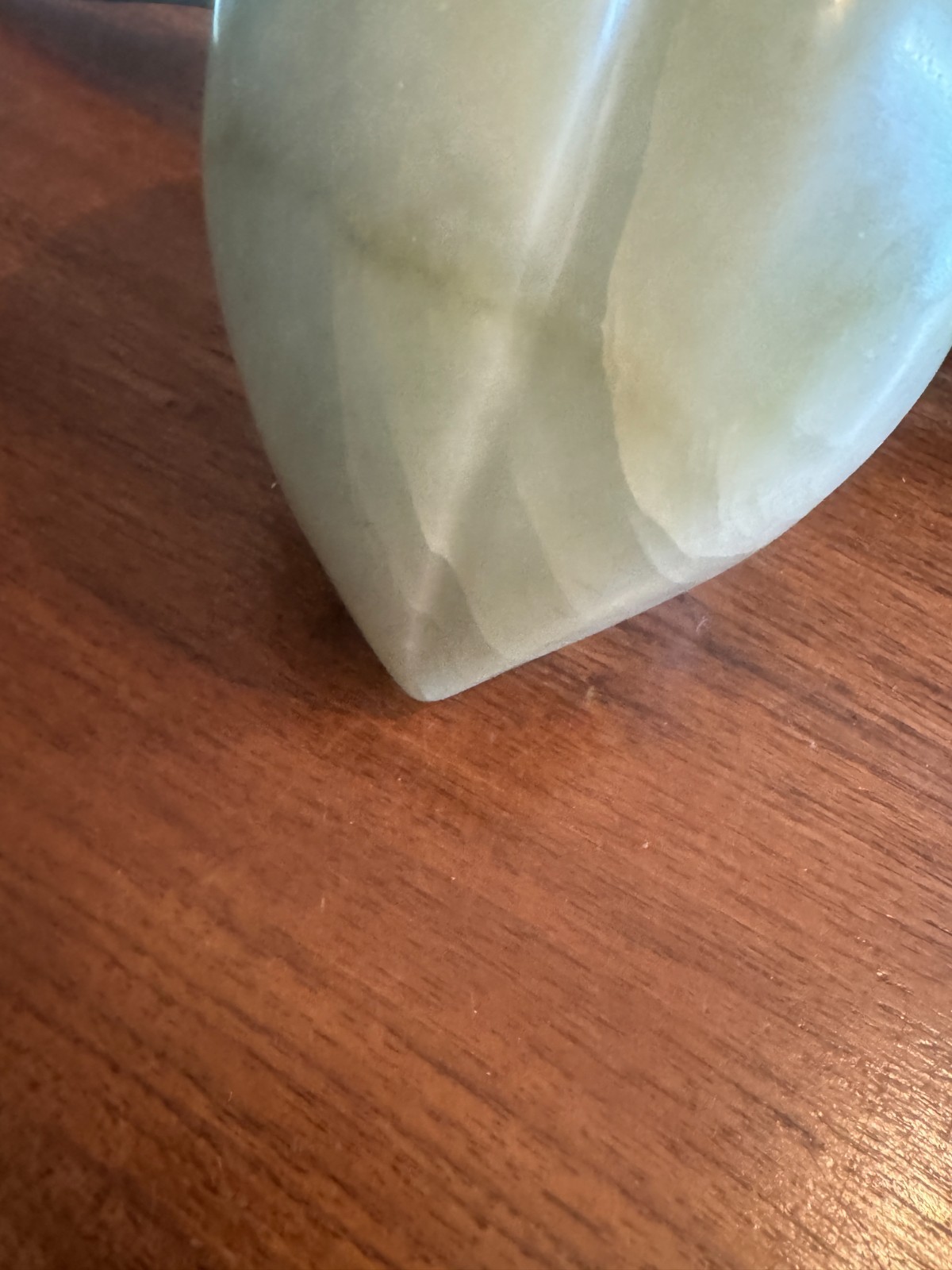 Vtg 5″ Asian Carved Green Jade Peach/Plum with Leaves Hard Stone READ