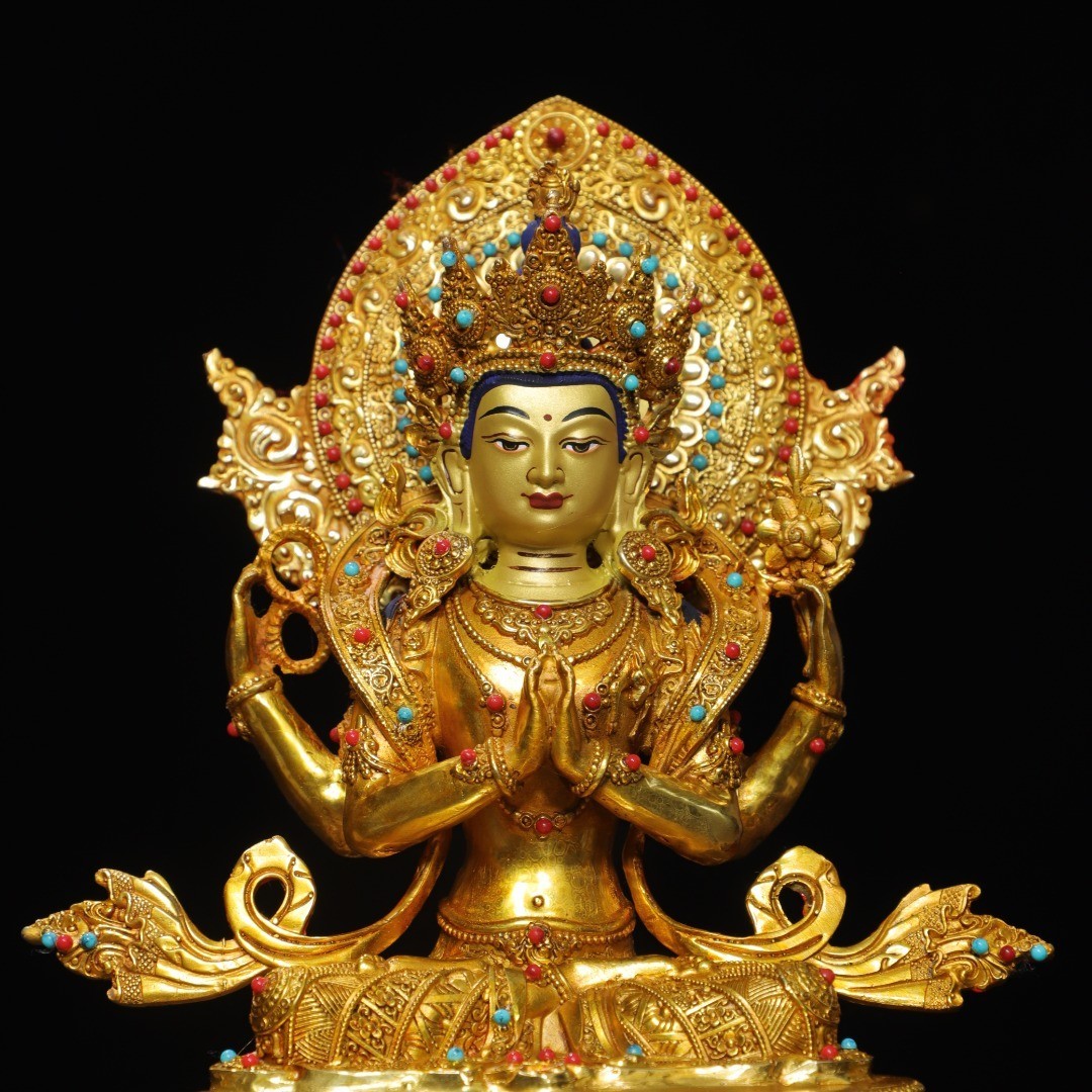 Bronze Gilded Painted White Tara Buddha Statue