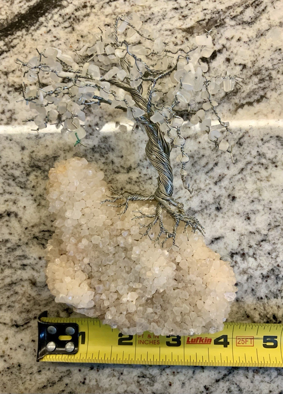 7″ WHITE QUARTZ BONSAI TREE VINTAGE WIRE WRAP ARTWORK PROSPERITY ASIAN FOLKLORE