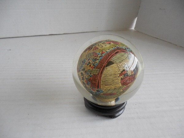 Vintage Chinese Reverse Painted Glass Sphere , snuff bottle + gourd ornament